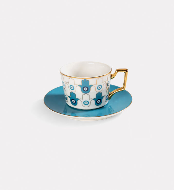 Home Deco and More Blue Eye Porcelain Coffee Cup & Saucer, Packshot View