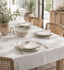 Cannon Hemstitched Cotton 12-piece Tablecloth Napkin Set, Ivory, 180x325-cm, Packshot View