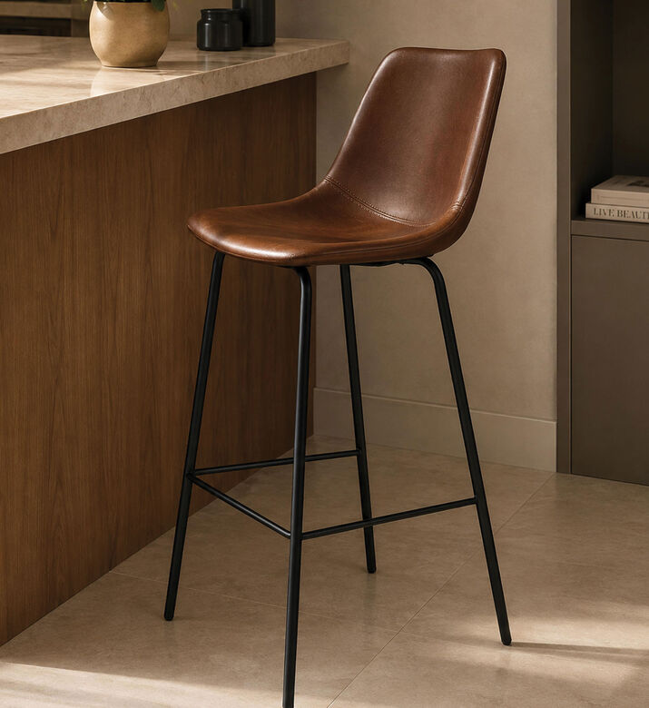 Home Deco and More Synthetic Leather Mappo Bar Chair, Burgundy, 44x47x104-cm, Packshot View