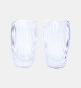 Double Wall Stripe Clear Glass Mug 2-piece Set - 350ml