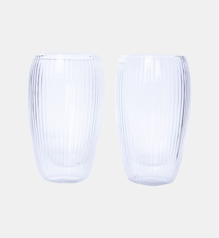 Double Wall Stripe Clear Glass Mug 2-piece Set - 350ml