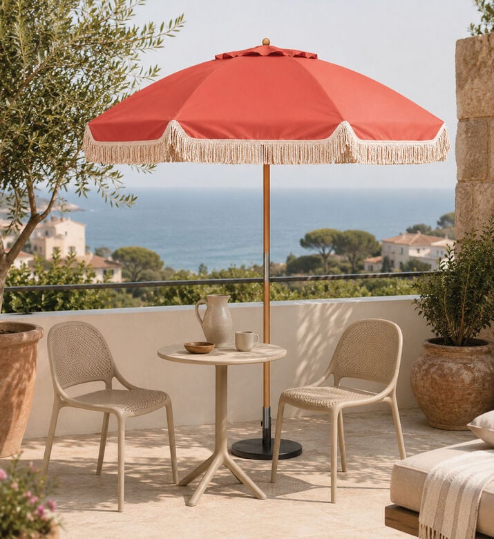 Home Deco and More Wooden Fringe Outdoor Umbrella, Terracotta, 180-cm, Packshot View