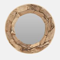 Teak Wood Round Wall Mirror