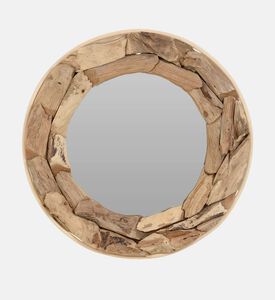 Teak Wood Round Wall Mirror