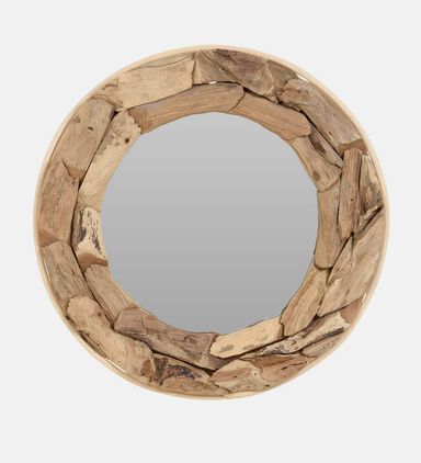 Teak Wood Round Wall Mirror