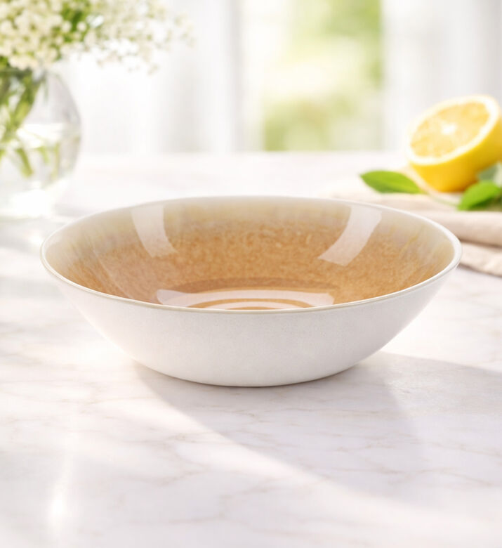 Excellent Houseware Melamine Textured Relief Dot Pattern Bowl, Beige, Packshot View