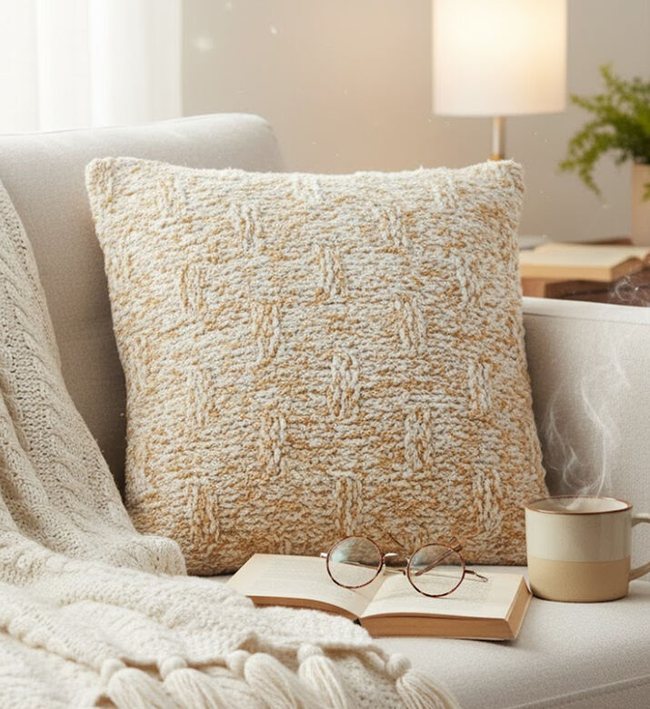 Home Deco and More Jona Knitted Woollen Filled And Vaccumed Cushion, Packshot View