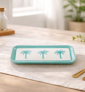 Home Deco and More Melamine Palms Tree Serving Tray, Blue, Packshot View