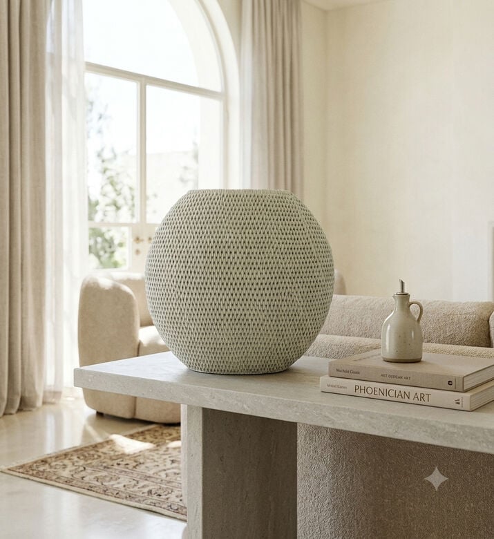 Light and Living Mashaba Round Decorative Vase, Beige, 30x12x28-cm, Packshot View