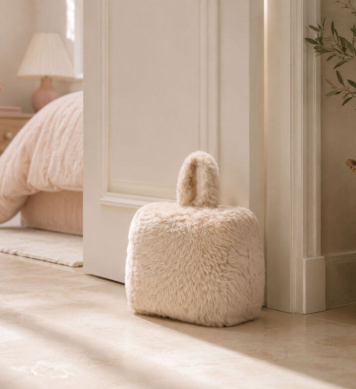 Home Deco and More Faux Fur Door Stopper, Beige, Packshot View