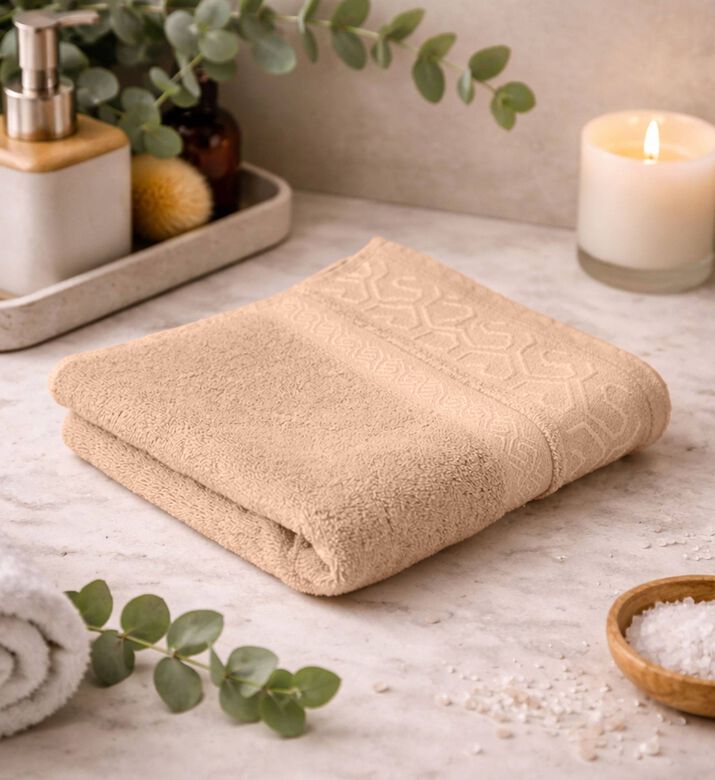 Cannon Patterned Border Cotton Bath Towel, Beige, 70x140-cm, Packshot View