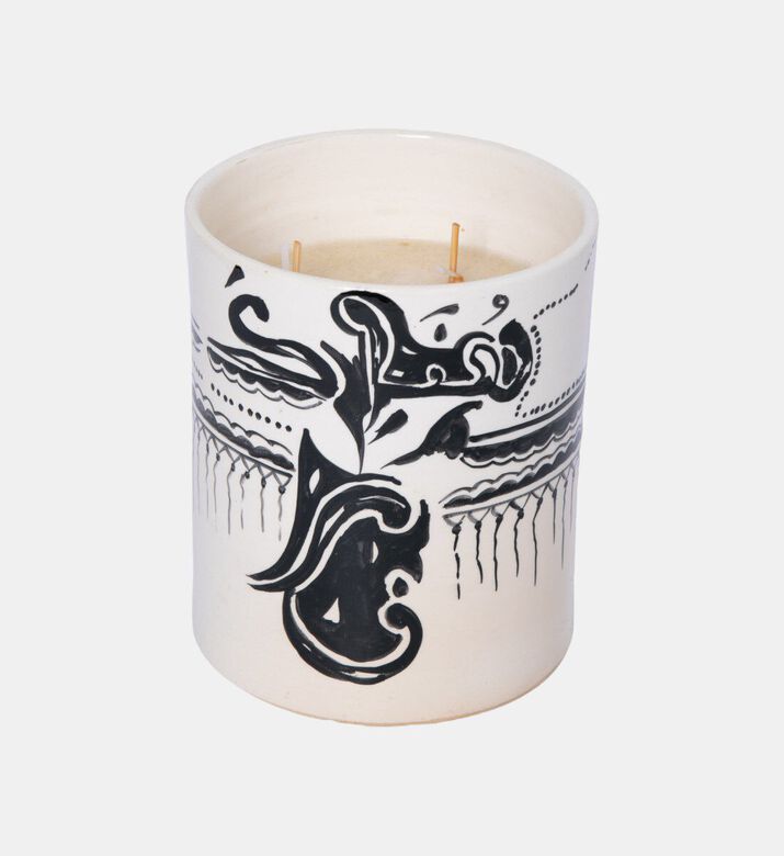 Nour Bougie Arabia Ceramic Pot Candle, White, 12-cm, Packshot View