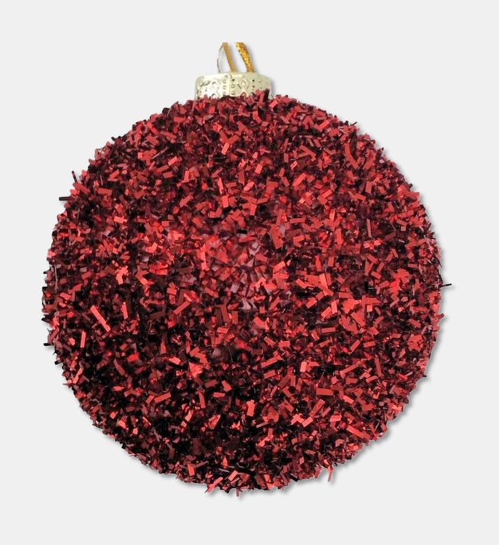 Shishi Tinsel Ball Ornamment, Red, 10-cm, Packshot View