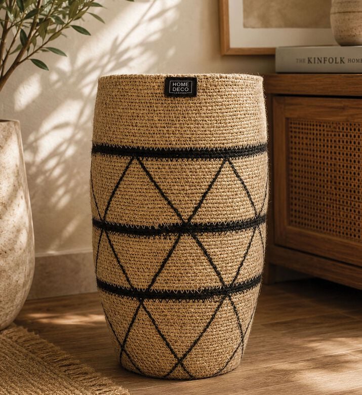 Home Deco and More Tromo Seagrass Basket, Black, 12x18x38-cm, Packshot View