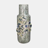Long Flower Engraved Vase - 16.5 X 14.5 X 39 Cm