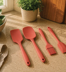 Excellent Houseware Silicone Head 4-piece Kitchen Tools Set, Coral, Packshot View