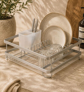 Home Deco and More Single Rack Aluminum Dish Drainer, Grey, Packshot View