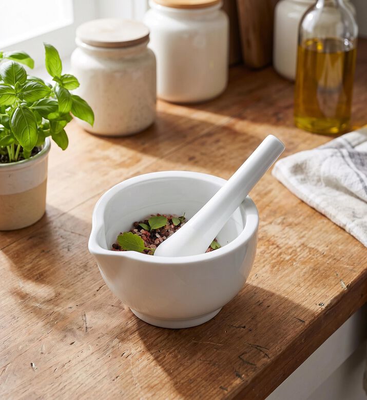 Gefu Macino Porcelain Mortar, White, 13-cm, Packshot View
