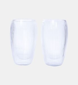 Home Deco and More Double Wall Stripe Clear Glass Mug 2-piece Set - 350ml, Packshot View