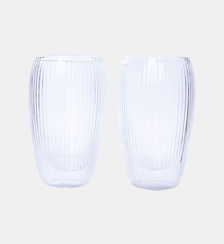 Home Deco and More Double Wall Stripe Clear Glass Mug 2-piece Set - 350ml, Packshot View
