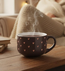 Home Deco and More Hearts Design Handled Mug, Black, Packshot View