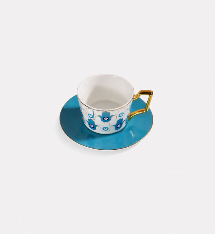 Home Deco and More Blue Eye Porcelain Coffee Cup & Saucer, Packshot View