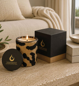 Nour Bougie Leopard Glass Candle, Camel, 9-cm, Packshot View