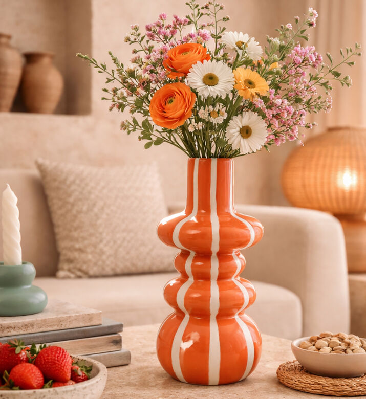 Home Deco and More Dolomite Layered Design Vase, Orange, Packshot View