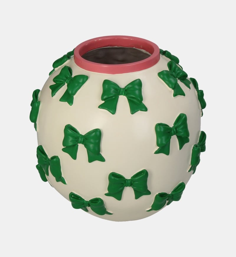 Bow-detail Round Polyresin Vase