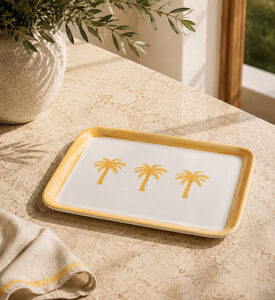 Home Deco and More Melamine Palms Tree Rectangular Serving Tray, Orange, Packshot View