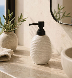 Home Deco and More Stoneware Soap Dispenser, Beige, Packshot View