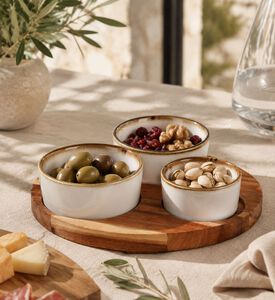 Excellent Houseware Acacia Wood Round Tray 3-piece Bowls Set, Packshot View