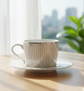 Spal Glint Porcelain Gold Details Tea Cup Saucer Set, Packshot View