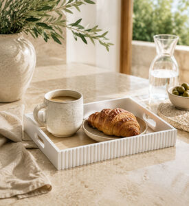 Home Deco and More Mdf Ribbed Sides Serving Tray, White, S, Packshot View