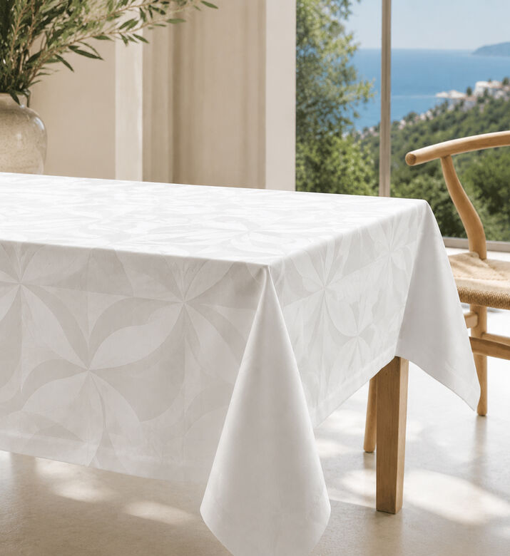 Jacquard Ellipse White Linen Tablecloth, Packshot View