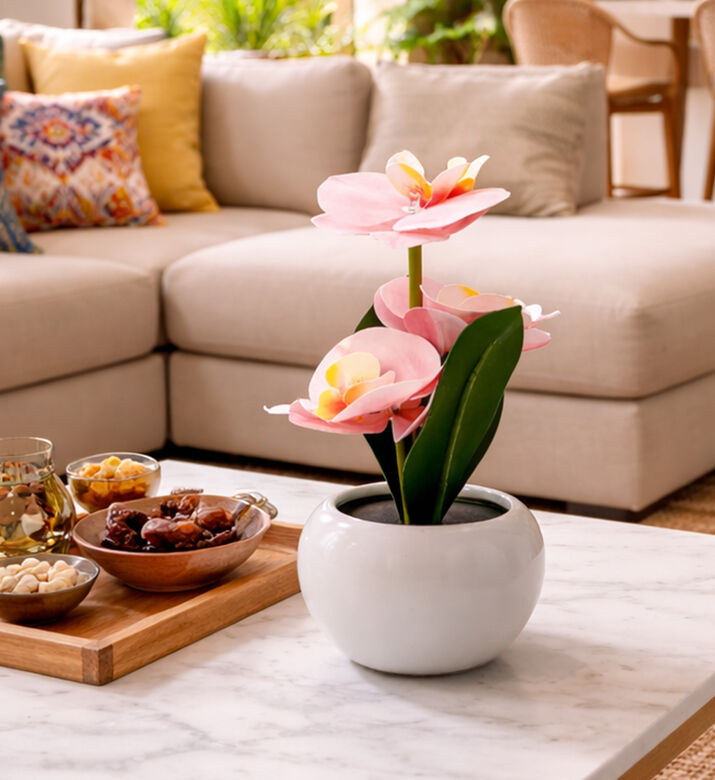 Home Deco and More Ceramic Pot Artificial Led Orchid, Packshot View