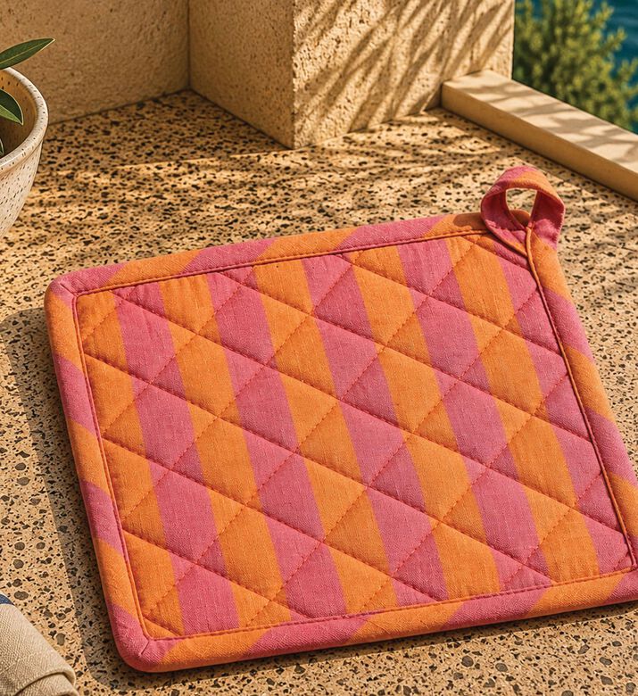 Home Deco and More Woven Striped Pot Holder, Pink, Packshot View