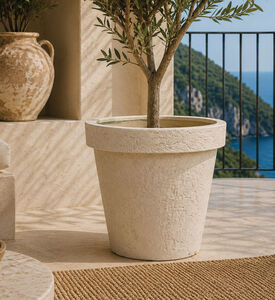 Home Deco and More Round Stone-look Flower Pot, Packshot View