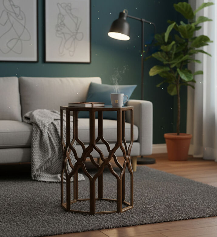 Home Deco and More Octa Wood Glass Top Side Table, Packshot View