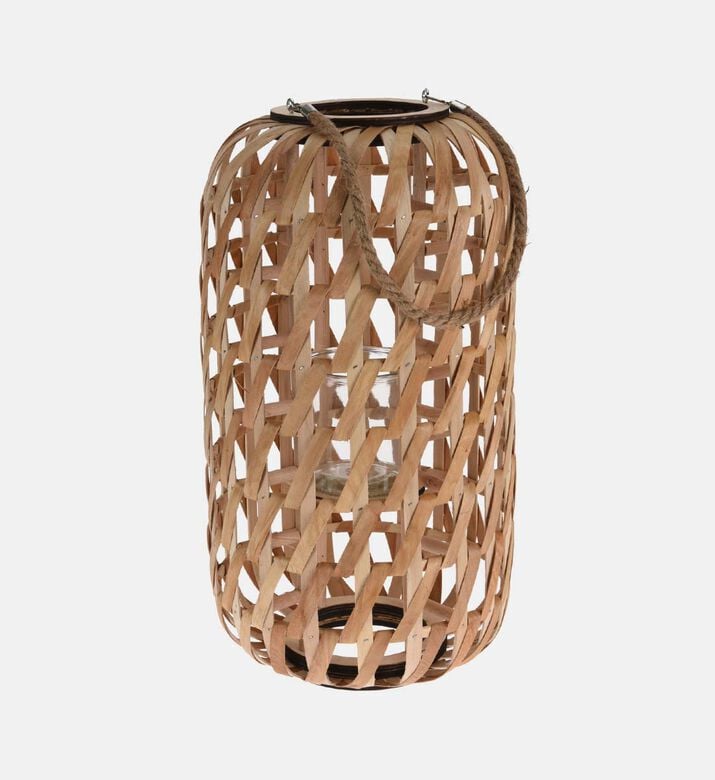 Home and Styling Wooden Oval Handled Lantern, Packshot View