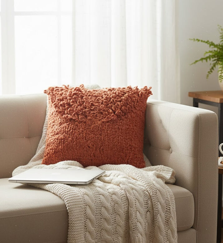 Home Deco and More Rusty Knitted Woollen Filled And Vaccumed Cushion, Packshot View