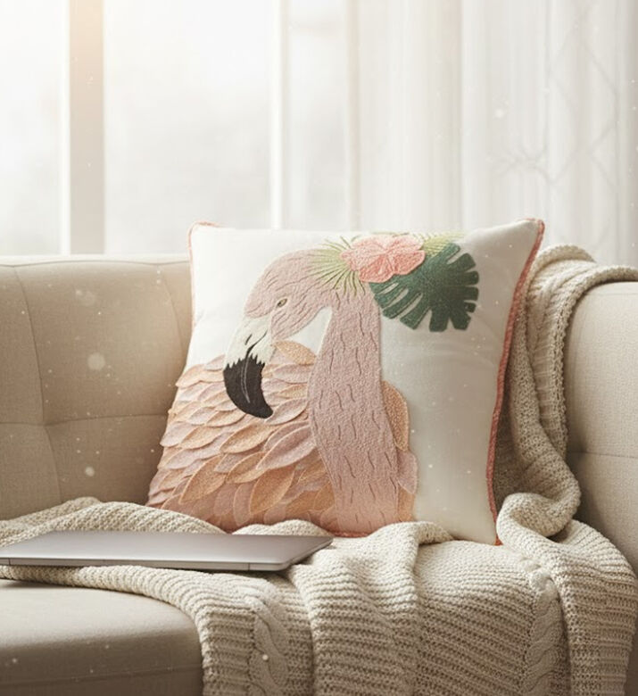 Home Deco and More Flamingo Applique Cotton Cushion, Packshot View