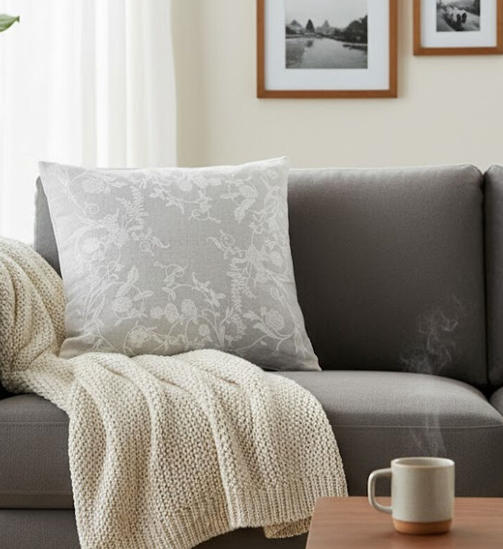 Home Deco and More Linen Floral-embroidered Cushion, Packshot View