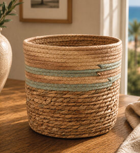 Home and Styling Rattan Round Basket, Camel, M, Packshot View
