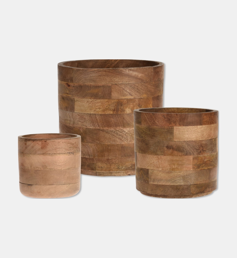 Mango Wood 3-piece Flowerpot Set