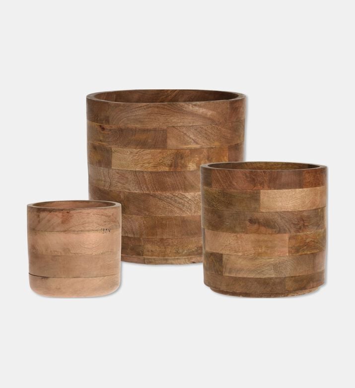 Home Deco and More Mango Wood 3-piece Flowerpot Set, Packshot View