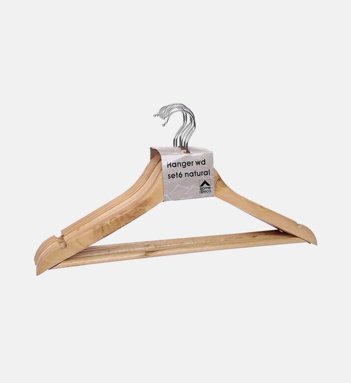 Home Deco and More Natural Wooden Hanger 6-piece Set - 44.5 X 1.2 X 23 Cm, Packshot View