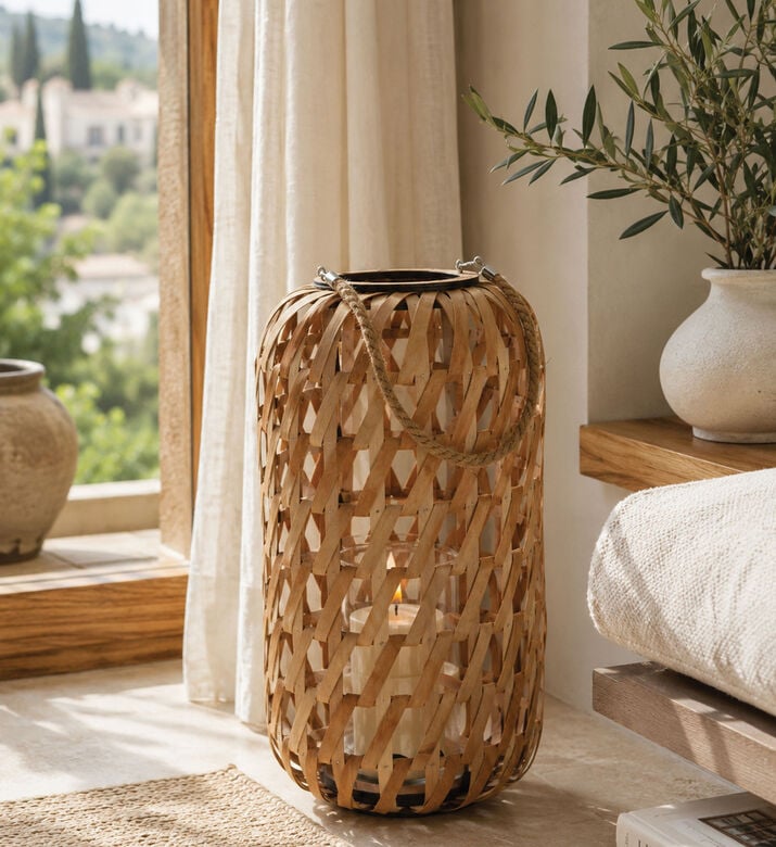 Home and Styling Wooden Oval Handled Lantern, Packshot View