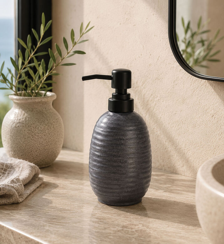 Home Deco and More Stoneware Soap Dispenser, Black, Packshot View