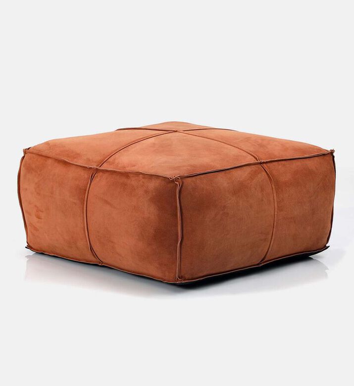 Home Deco and More Elmer Suede Leather Square Pouf, Terracotta, Packshot View